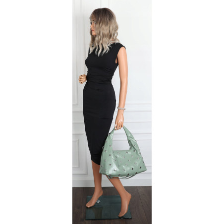 Torebka damska worek listonoszka shopper z ćwiekami modna C90560 Zielona