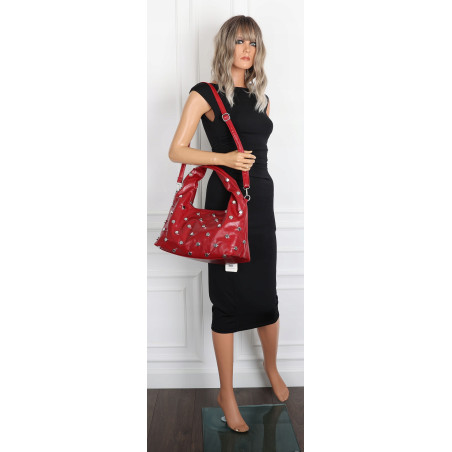 Torebka damska worek listonoszka shopper z ćwiekami modna C90560 Czerwona