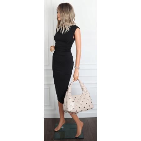 Torebka damska worek listonoszka shopper z ćwiekami modna C90560 Beżowa