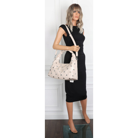 Torebka damska worek listonoszka shopper z ćwiekami modna C90560 Beżowa