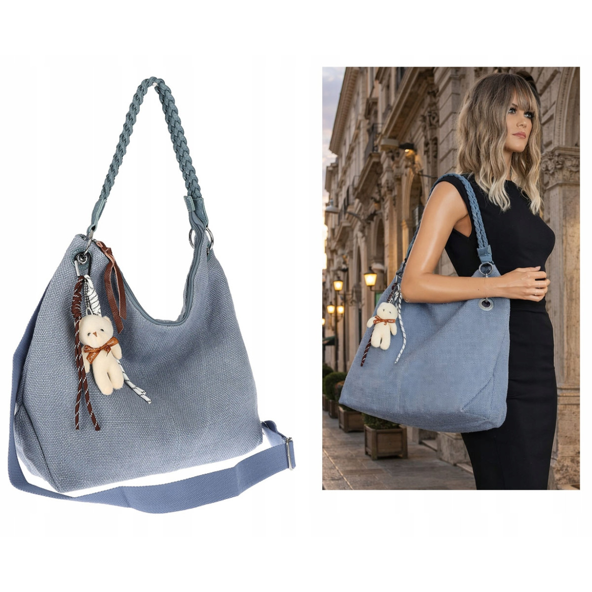 Torebka Damska Worek Shopper Torba na Ramię duża pajemna MA352 Niebieska