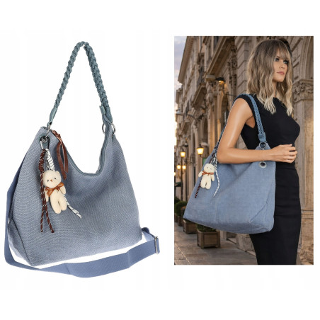 Torebka Damska Worek Shopper Torba na Ramię duża pajemna MA352 Niebieska