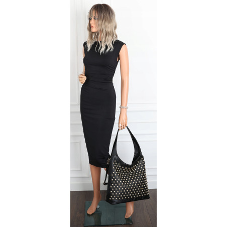 Torebka damska worek listonoszka A4 shopper z ćwiekami modna CH26 Czarna