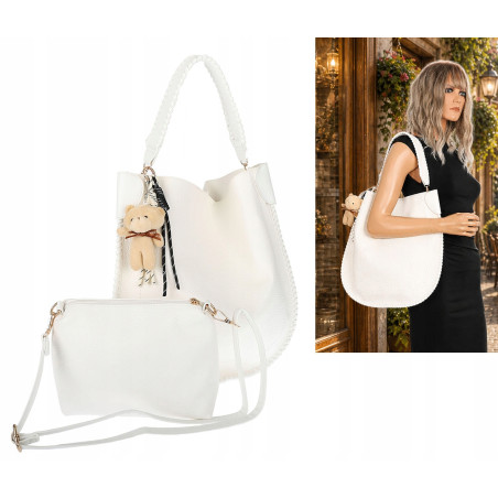 Torebka damska shopper 2w1 worek elegancka modna listonoszka HZN502 Biała