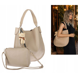 Torebka damska shopper 2w1 worek elegancka modna listonoszka HZN502 Beżowa