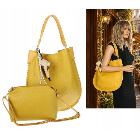 Torebka damska shopper 2w1 worek elegancka modna listonoszka HZN502 Żółta