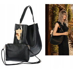 Torebka damska shopper 2w1 worek elegancka modna listonoszka HZN502 Czarna