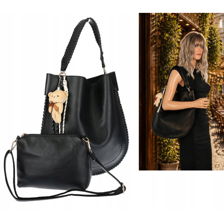 Torebka damska shopper 2w1 worek elegancka modna listonoszka HZN502 Czarna