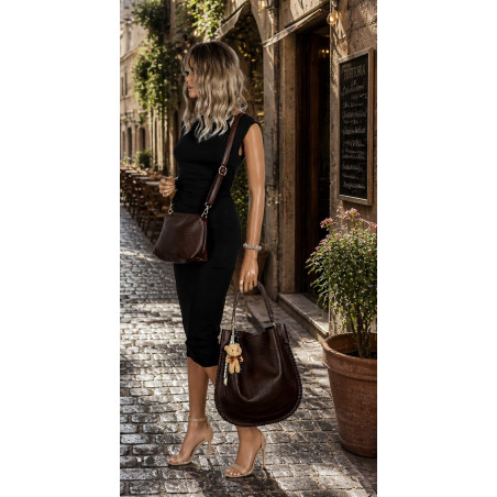 Torebka damska shopper 2w1 worek elegancka listonoszka HZN502 Czekoladowa