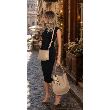 Torebka damska shopper 2w1 worek elegancka modna listonoszka HZN502 Beżowa
