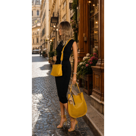 Torebka damska shopper 2w1 worek elegancka modna listonoszka HZN502 Żółta