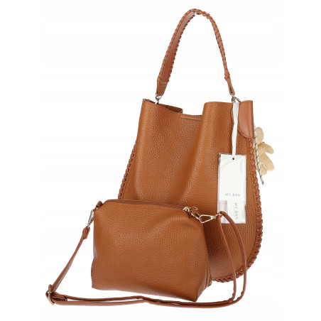 Torebka damska shopper 2w1 worek elegancka modna listonoszka HZN502 Brązowa