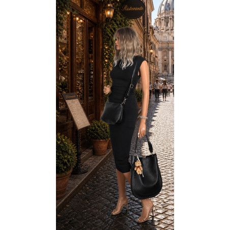 Torebka damska shopper 2w1 worek elegancka modna listonoszka HZN502 Czarna