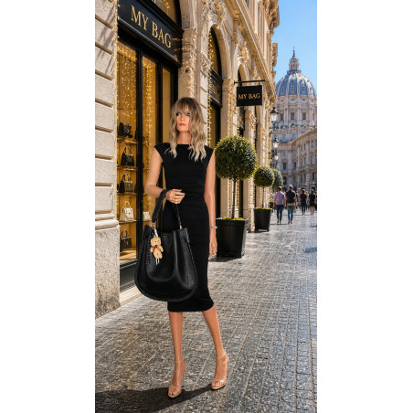 Torebka damska shopper 2w1 worek elegancka modna listonoszka HZN502 Czarna