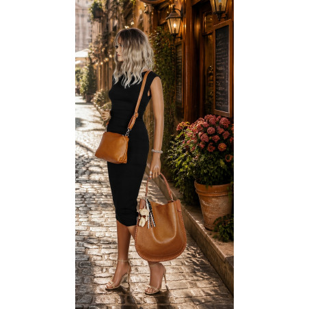 Torebka damska shopper 2w1 worek elegancka modna listonoszka HZN502 Brązowa