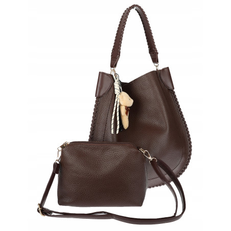 Torebka damska shopper 2w1 worek elegancka listonoszka HZN502 Czekoladowa
