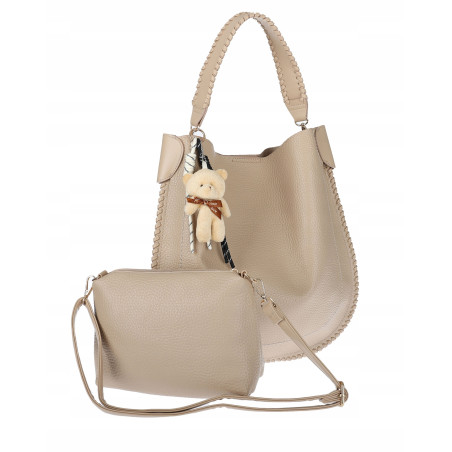 Torebka damska shopper 2w1 worek elegancka modna listonoszka HZN502 Beżowa