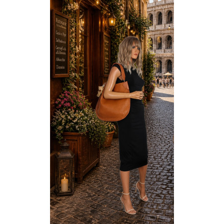 Torebka damska shopper 2w1 worek elegancka modna listonoszka HZN502 Brązowa