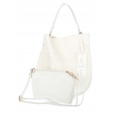 Torebka damska shopper 2w1 worek elegancka modna listonoszka HZN502 Biała