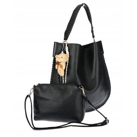 Torebka damska shopper 2w1 worek elegancka modna listonoszka HZN502 Czarna