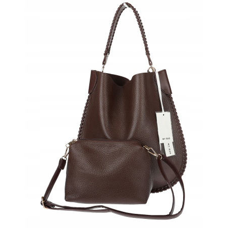 Torebka damska shopper 2w1 worek elegancka listonoszka HZN502 Czekoladowa