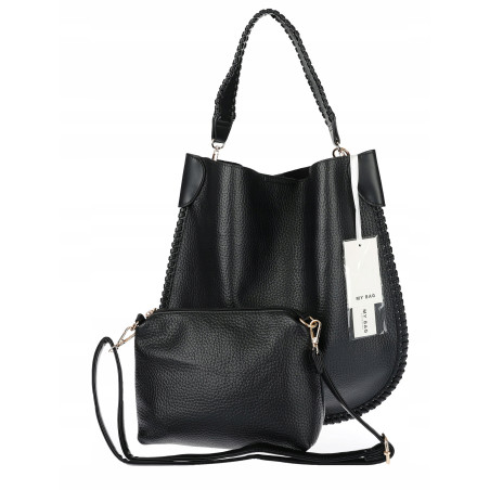 Torebka damska shopper 2w1 worek elegancka modna listonoszka HZN502 Czarna