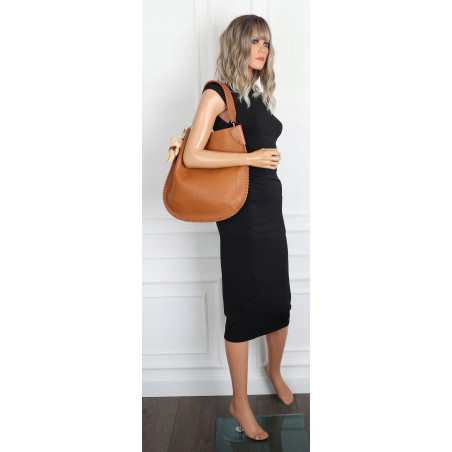 Torebka damska shopper 2w1 worek elegancka modna listonoszka HZN502 Brązowa