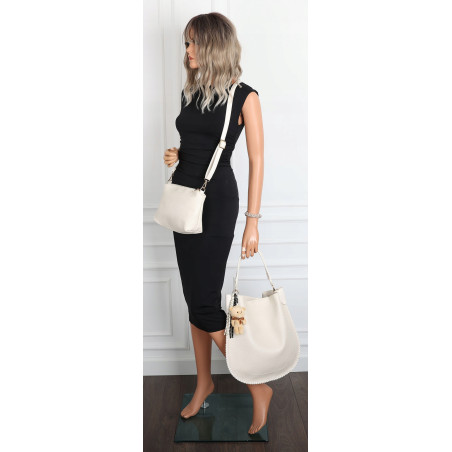 Torebka damska shopper 2w1 worek elegancka modna listonoszka HZN502 Beżowa