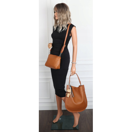 Torebka damska shopper 2w1 worek elegancka modna listonoszka HZN502 Brązowa