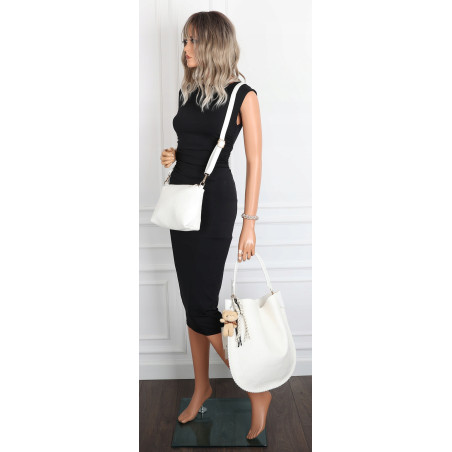 Torebka damska shopper 2w1 worek elegancka modna listonoszka HZN502 Biała