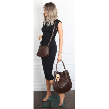 Torebka damska shopper 2w1 worek elegancka listonoszka HZN502 Czekoladowa