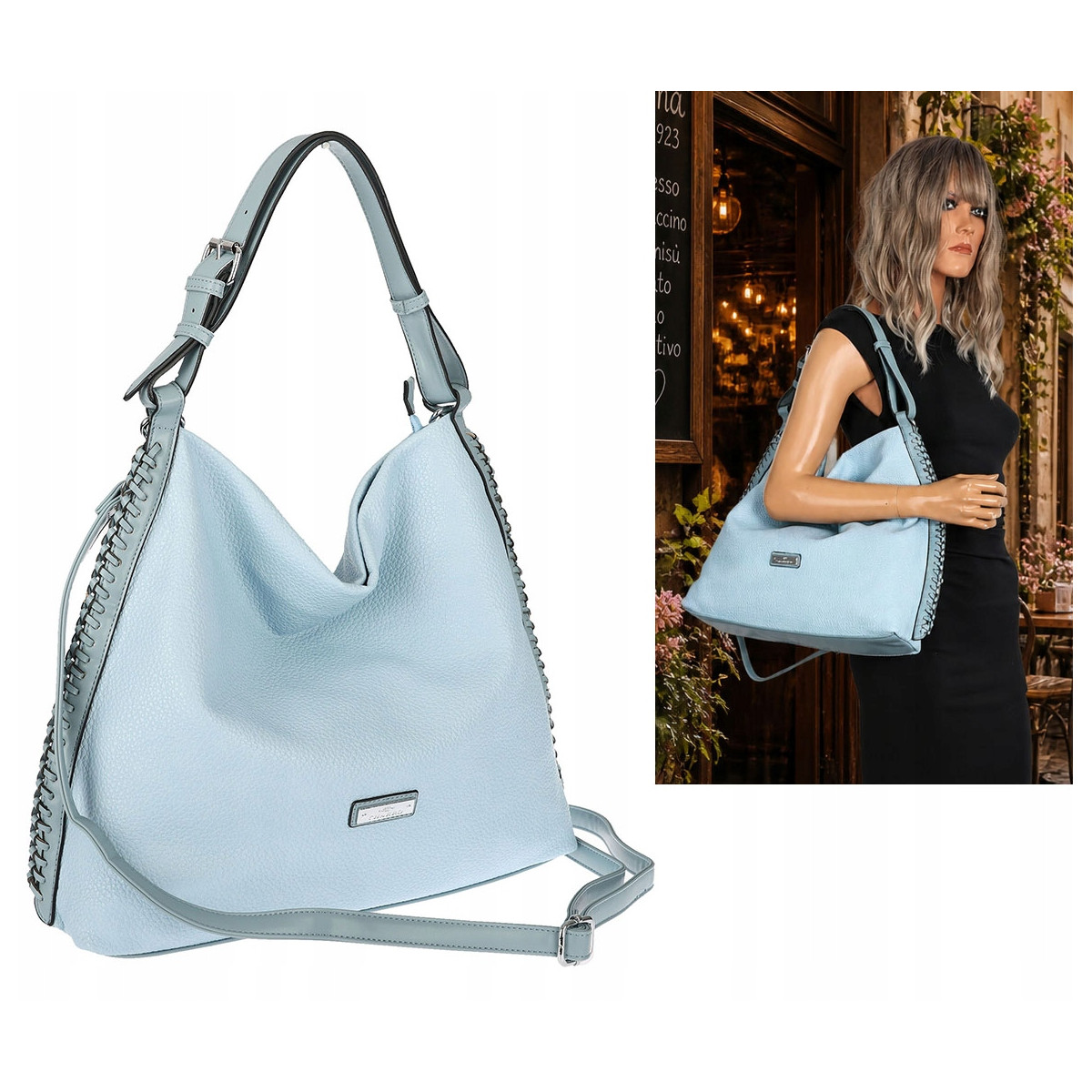 Torebka Damska Listonoszka Worek Shopper Modna na Ramię CH6817 Niebieska