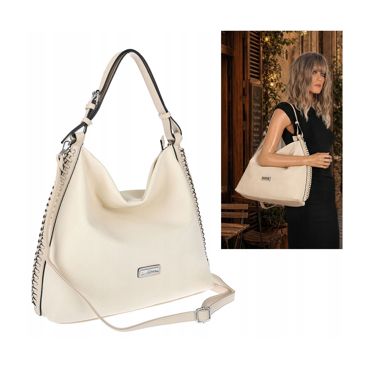Torebka Damska Listonoszka Worek Shopper Modna torba na Ramię CH6817 Beżowa