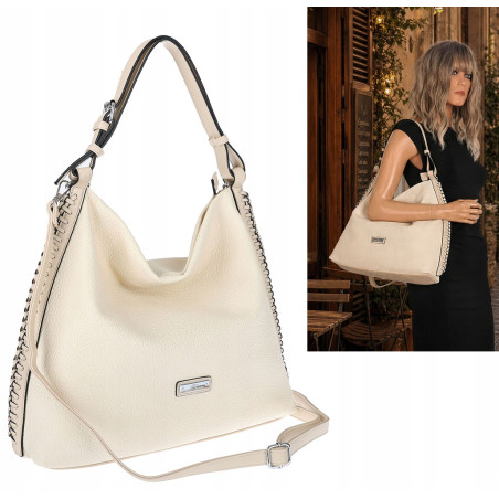 Torebka Damska Listonoszka Worek Shopper Modna torba na Ramię CH6817 Beżowa