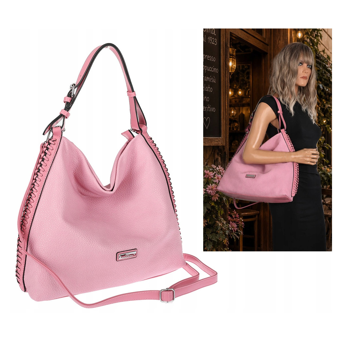 Torebka Damska Listonoszka Worek Shopper Modna torba na Ramię CH6817 Różowa