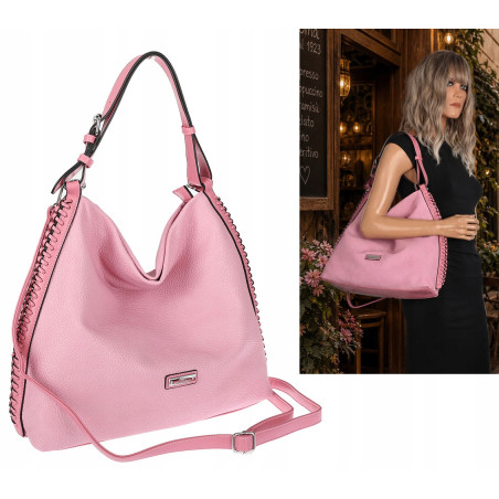 Torebka Damska Listonoszka Worek Shopper Modna torba na Ramię CH6817 Różowa