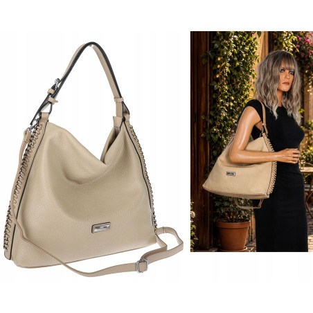Torebka Damska Listonoszka Worek Shopper Modna torba na Ramię CH6817 Beżowa