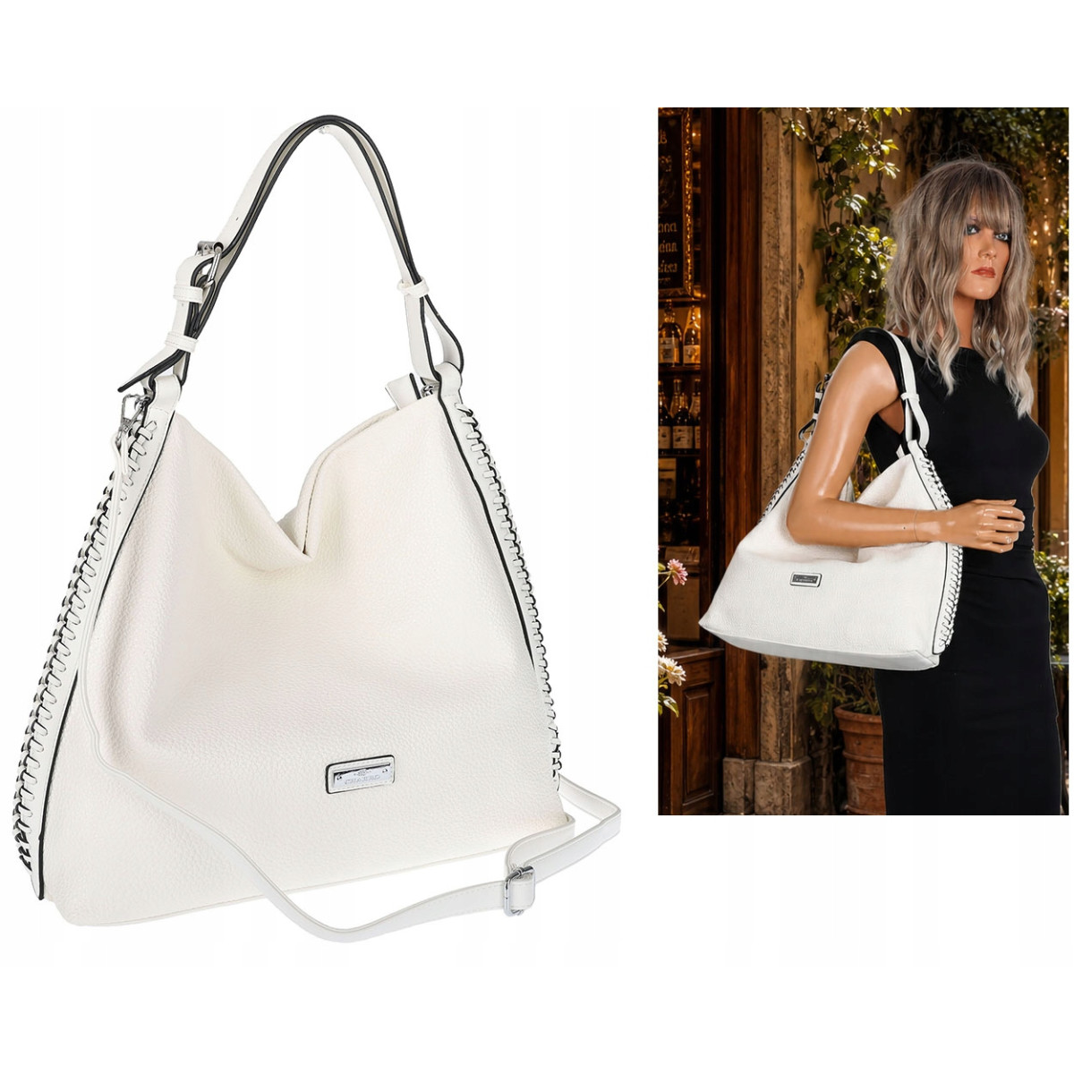Torebka Damska Listonoszka Worek Shopper Modna torba na Ramię CH6817 Biała