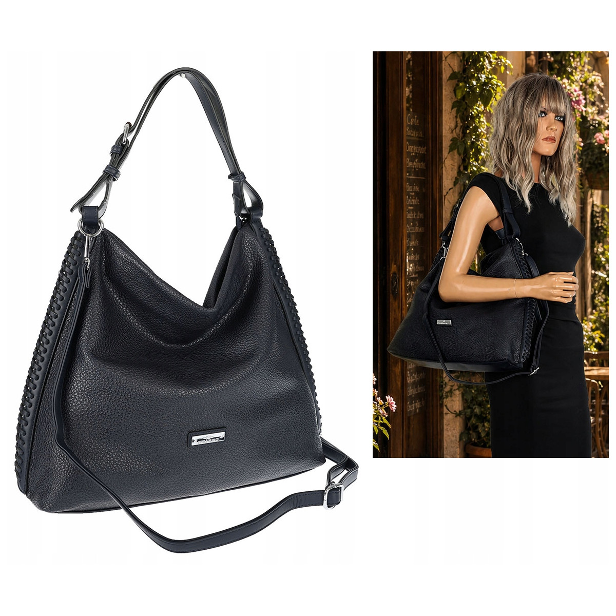 Torebka Damska Listonoszka Worek Shopper Modna na Ramię CH6817 Granatowa