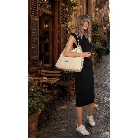 Torebka Damska Listonoszka Worek Shopper Modna torba na Ramię CH6817 Beżowa