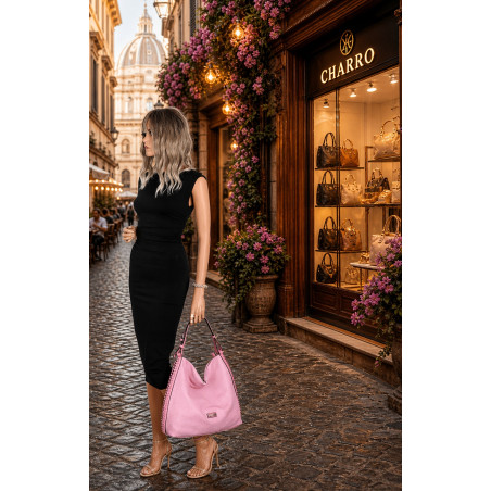 Torebka Damska Listonoszka Worek Shopper Modna torba na Ramię CH6817 Różowa