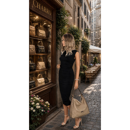 Torebka Damska Listonoszka Worek Shopper Modna torba na Ramię CH6817 Beżowa