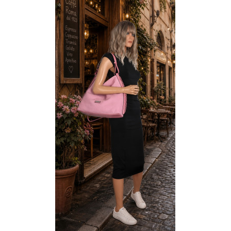 Torebka Damska Listonoszka Worek Shopper Modna torba na Ramię CH6817 Różowa