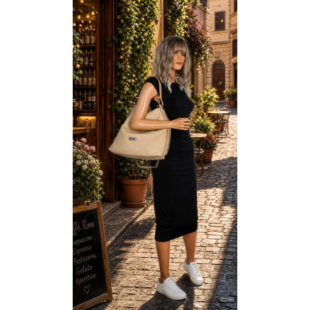 Torebka Damska Listonoszka Worek Shopper Modna torba na Ramię CH6817 Beżowa