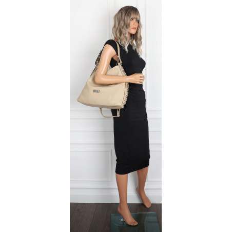 Torebka Damska Listonoszka Worek Shopper Modna torba na Ramię CH6817 Beżowa
