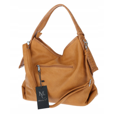 Torebka damska shopper worek pleciona na ramię frędzle duża MC666 Brązowa