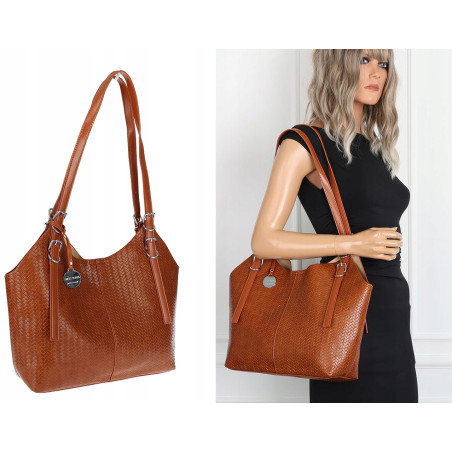 Torebka Damska Worek pleciona Shopper Modna torba na Ramię NSY2963 Brązowa