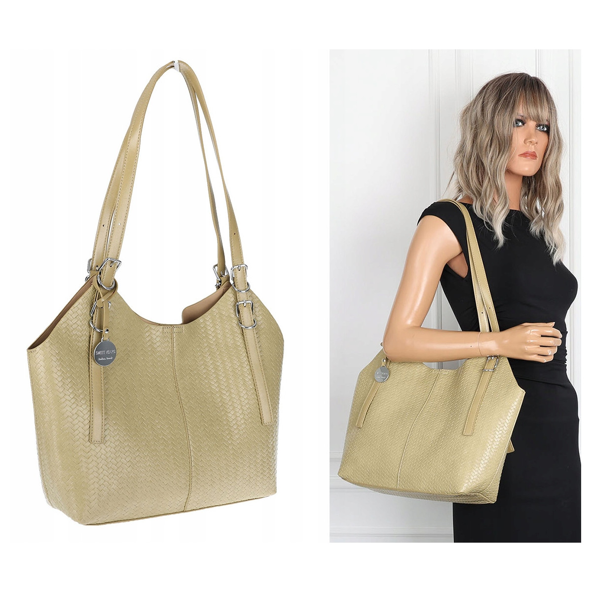 Torebka Damska Worek pleciona Shopper Modna torba na Ramię NSY2963 Zielona