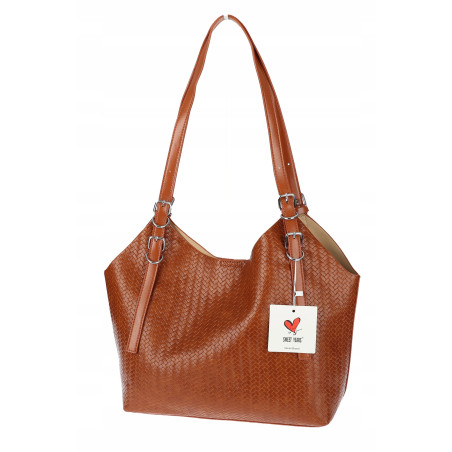 Torebka Damska Worek pleciona Shopper Modna torba na Ramię NSY2963 Brązowa