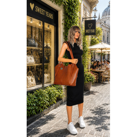 Torebka Damska Worek pleciona Shopper Modna torba na Ramię NSY2963 Brązowa